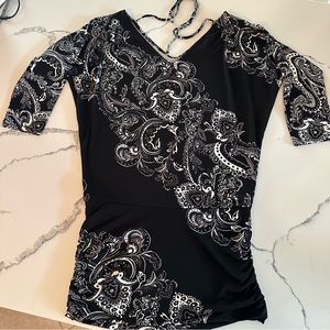 White House Black Market black print short dress Sz XS EUC